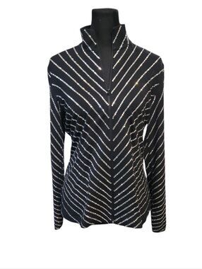 Grayse Clothing Luxury Rhinestone Blazer Jacket Black Silver M Black Silver